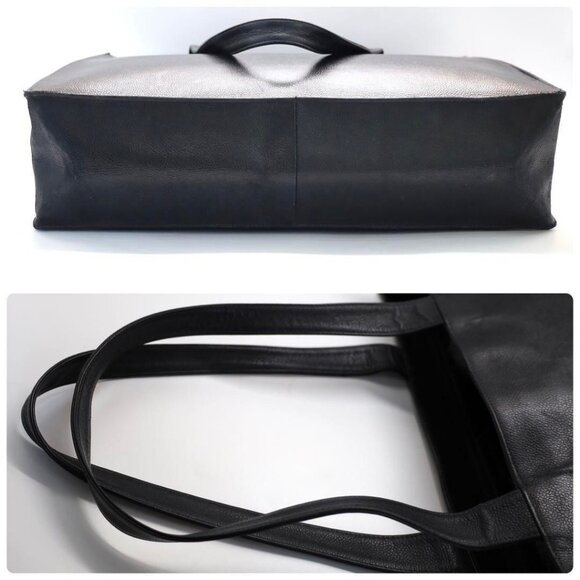 Authentic CHANEL Classic CC Caviar Logo Shoulder Tote Bag Black Leather Purse - Picture 9 of 13